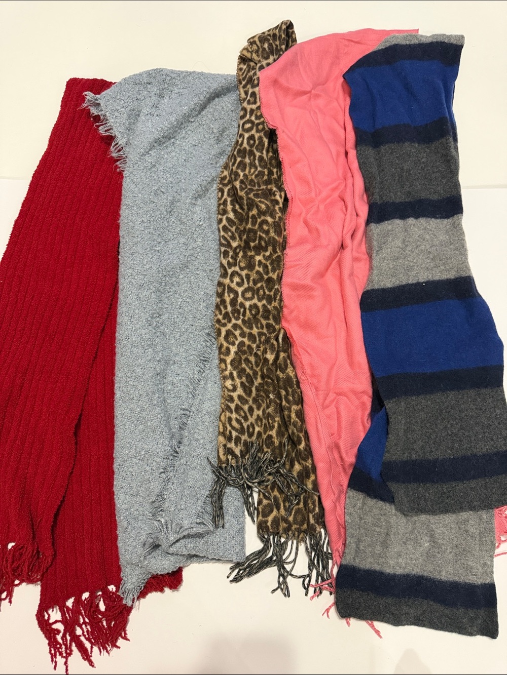Women's Set of 5 Scarves, mixed patterns and materials